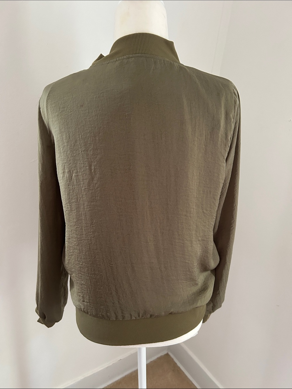 C Olive Green Bomber Jacket with Pink Rose Embroidery - Picture 4 of 7